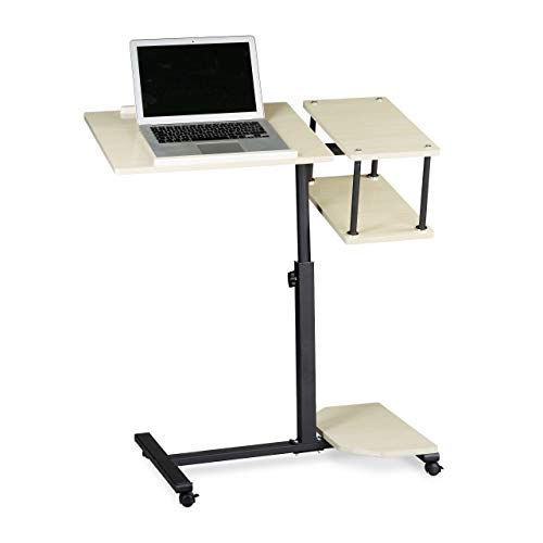 Relaxdays Laptop Desk Height-Adjustable Extra Large Portable Computer Stand 100x77x40cm Notebook Table Sofa Desk Side Table w/ 4 Wheels w/Brakes for Tablets w/Mouse Surface and Anti-Slip Bar, Cream