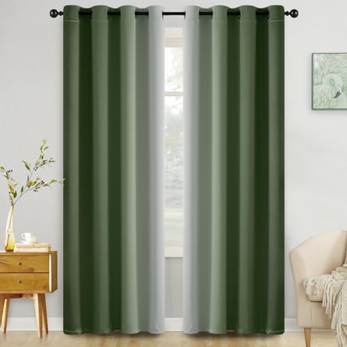 COSVIYA Curtains & Drapes Ombre Sage Green Curtains 84 inch Length 2 Panels, Grommet Room Darkening Light Blocking Insulated Thermal Gradient Window Curtains for Bedroom/Living Room,52x84 inches