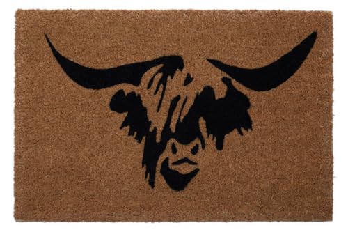 Premier Housewares Highland Cow Doormat Indoor Natural Coir with Sturdy PVC Backing Floor Mat, Weather-Resistant, Brown Welcome Mat, 40x2x60 cm