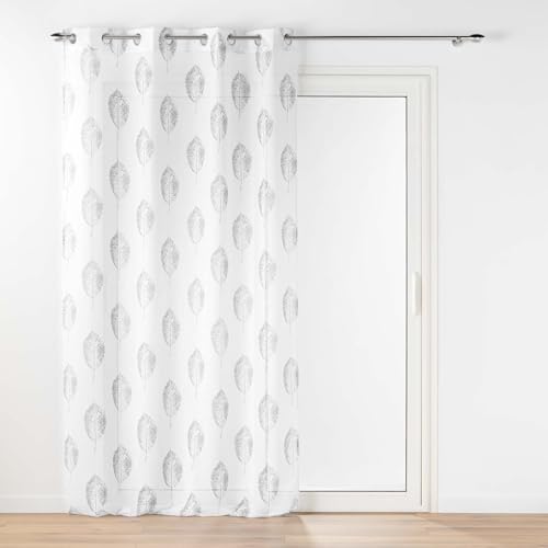 Douceur d'Intérieur, Indila Net Curtain with Eyelets (140 x 280 cm) White Woven Linen Effect Printed