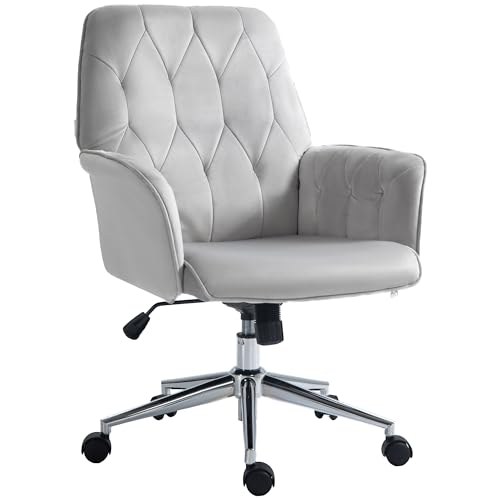Vinsetto Office Desk Chair, Velvet-Feel Fabric Vanity Chair with Height Adjustable, Armrest, Swivel Chair for Home, Light Grey