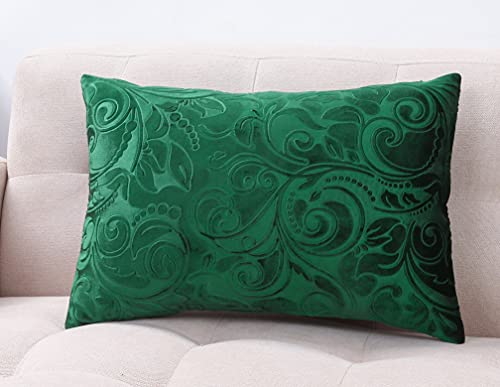 "TangDepot Embossed Velvet Throw Pillow Cover-(12"" x 20"", C19 Deep Green) - Color-matched invisible zipper. Easy Clean. Swap covers refresh without new pillows. for sofa, bed, office, indoor/outdoor."