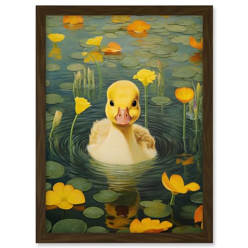 Artery8 Whirlpool Duckling Lily Pads and Flowers Kids Bedroom Nursery Artwork Framed A3 Wall Art Print
