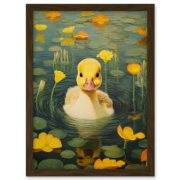 Artery8 Whirlpool Duckling Lily Pads and Flowers Kids Bedroom Nursery Artwork Framed A3 Wall Art Print