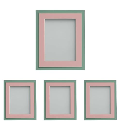Frame Company Drayton Range 6x4-inch Green Picture Photo Frame with Pink Mount For Image Size 5x3-inch (Pack of 4)