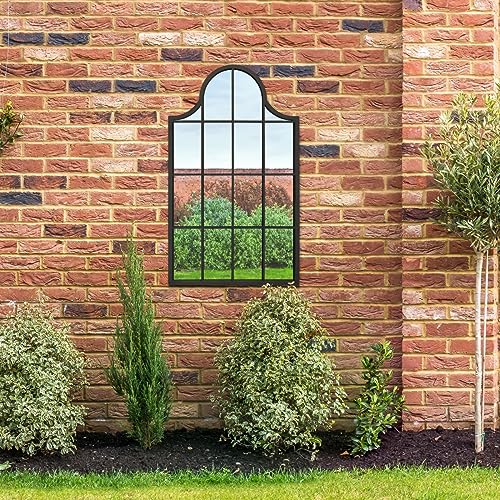 "MirrorOutlet The Arcus - Black Metal Framed Modern Arched Garden Wall Mirror 41"" X 24"" (104CM X 62CM) Black. 2cm Wide Frame and 3cm Deep."