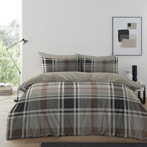 GC GAVENO CAVAILIA Denim Check Pattern Double Duvet Cover Set with Matching Pillowcases - Modern Easy Care Reversible Comforter Bedding Set - Super Soft Breathable Polyester Long-Lasting Bed Linen