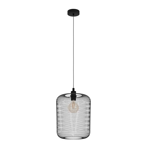 EGLO Wrington Pendant Light 1 Bulb Vintage Industrial Retro Steel Pendant Light Dining Table Lamp Living Room Lamp Hanging in Black E27 Socket Diameter 30 cm