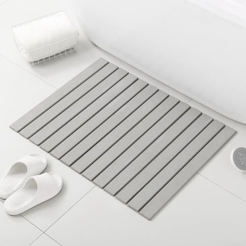 "KEYCHAD Large Stone Bath Mat, 31""x 23.5"" Non-Slip Diatomaceous Earth Bath Mat, Ultra-Absorbent Quick-Drying Stone Drying Mat for Kitchen Bathroom Pet Bowl, Rollable & Foldable Stone Bath Mat, Gray XL"