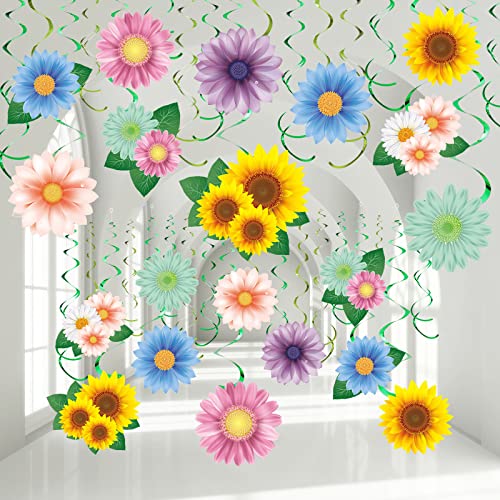 30 Pcs Flowers Butterfly Hanging Swirl Decorations, Spring Summer Sunflower Baby Shower Decor for Women Kids Birthday Easter Party Baby Shower Mother's Day Wedding Supplies (Flower)