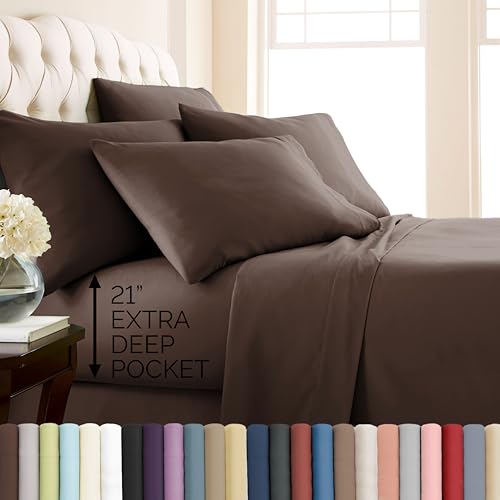 Vilano Springs, 6-Piece, 21-Inch Extra Deep Pocket Sheet Set, Premium Quality, Easy Care, Shrinkage Free Sheet Set with 1 Flat Sheet, 1 Fitted Sheet, 4 Pillowcases, Chocolate Brown, King