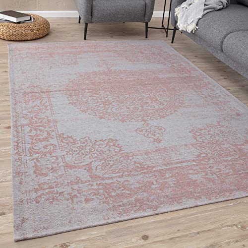 THE RUGS Machine Washable Rug – Vintage Design Rugs for Living Room, Bedroom, Hallway, Flat-weave Area Rugs, (Pink, 80x150 cm)