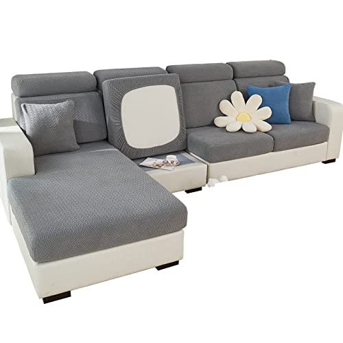Sofa Seat Cushion Covers- High Stretch Non-Slip Couch Sofa Cover 1-Piece Universal for 1 2 3 4 Seater L Shape Chaise Longue Sofa Slipcovers for Living Room Dogs Pet (Chaise Cover, Weave Grey)