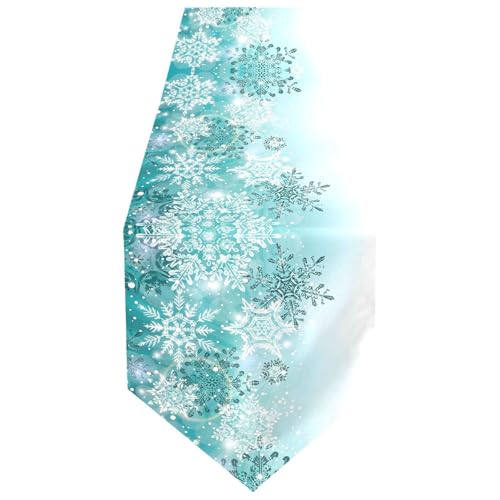 ALAZA Double-Sided Silver Winter Teal Turquoise Snowflakes Christmas Table Runner 14x108 Inches Long,Table Cloth Runner for Wedding Birthday Party Kitchen Dining Home Everyday Decor