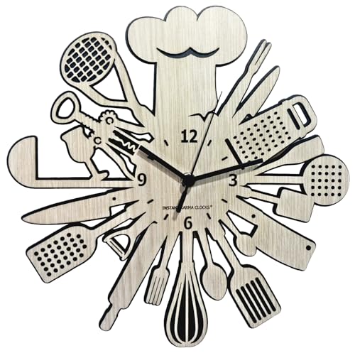 Instant Karma Clocks - Chef Kitchen Wall Clock with Utensils – Silent No-Ticking - Perfect for Bedroom, Office, Studio, Living Room – Unique Decoration