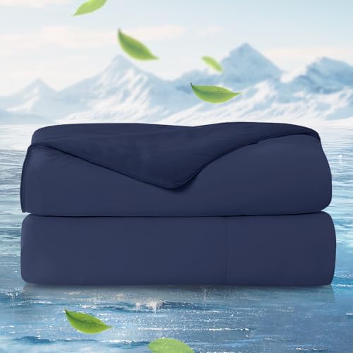 "Cozy Bliss x Sorona?? Viscose Natural Fiber Cooling Comforter Queen Size, Reversible Silky Smooth Cooling Blanket with Q-Max???0.45 for Hot Sleepers & Night Sweats, Dark Blue, 90""x90"""