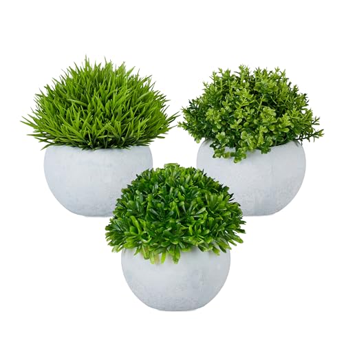 Relaxdays Pieces, Like Real, Artificial Flowers in a Pot, Plastic Plants, Green/Grey, 20% Paper 80%, 3-teiligen Set