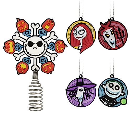 "Hallmark Disney Tim Burton's The Nightmare Before Christmas 5"" Miniature Christmas Tree Topper and 1.7"" Mini Ornaments, Set of 5, Shatterproof"