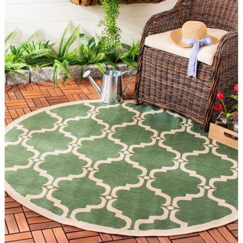 Safavieh Trellis Indoor/Outdoor Woven Round Area Rug, Courtyard Collection, CY6009, in Dark Green / Beige, 160 X 160 cm for Garden, Patio or Any Outdoor Space