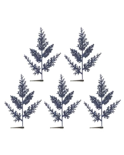Set of 5 Navy Glitter Leaf Christmas Tree Picks, 23cm Sprays - 5 navy glitter leaf picks, 23cm decorative Christmas sprays for trees, wreaths, garlands and festive displays