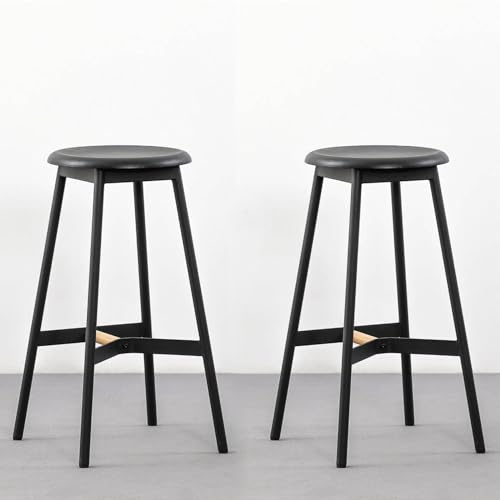 Home Source Dining Kitchen Breakfast Bar Chairs, Black Metal and Oak Veneer, 2 Stools