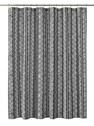 "Pure Bath Contemporary Black Herringbone Printed Textured Faux Linen Shower Curtain,72""x72"""