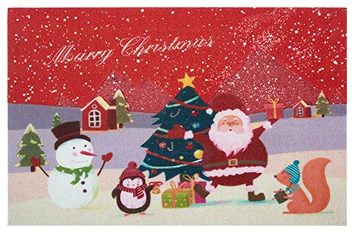 HANSE Home Christmas Doormat 45 x 70 cm - Dirt Trapper Mat with Non-Slip PVC Underside Merry Christmas Door Mat Santa Snowman Motif Door Mat Suitable for Outdoor and Indoor Use