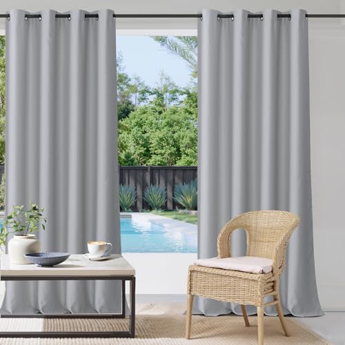 StangH Outdoor Curtains 108 inches Long Patio Waterproof Curtains Sunlight & Heat Blocking Summer Shades Blinds for Pergola/Arbor/Front Porch, W52 x L108, Silver Grey, 1 Panel