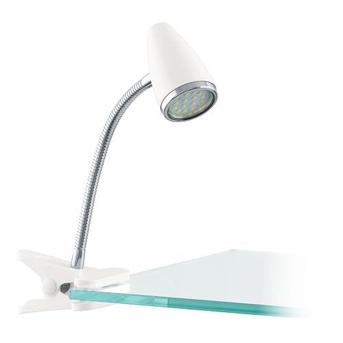 Eglo LED Clamp Lamp Riccio 1, Clip Light, Clamp Spot Made of White Plastic and Chrome Metal, Lamp with Clip and Switch, Reading Lamp Including GU10 Bulb, Warm White
