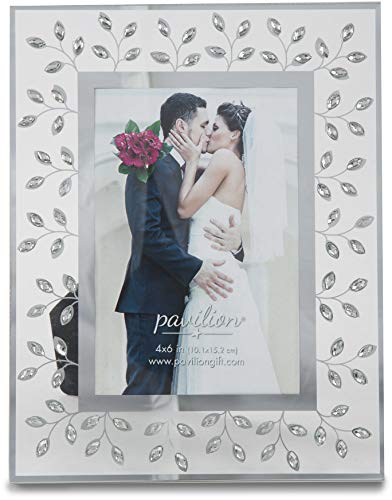 "Pavilion Gift Company Glorious Occasions Tree Branch White Crystal Wedding Picture Frame, 4"" x 6"", Silver"