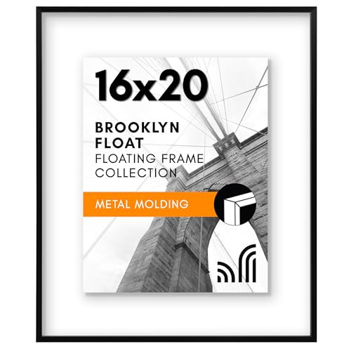 Americanflat Aluminum 16x20 Floating Picture Frame with Shatter-Resistant Glass - Use as 11x14 Picture Frame or Display 16x20 Photo - Signature Float Collection - Photo Frames for Wall Display - Black