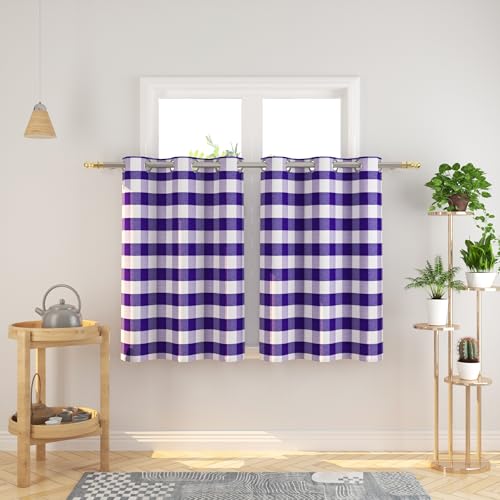 NATUS WEAVER Tier Curtains 36 inches Long Buffalo Check Gingham Plaid Kitchen Window Curtain Panels Small Short Bathroom Grommet Top Window Treatment 2 Panels Purple and White