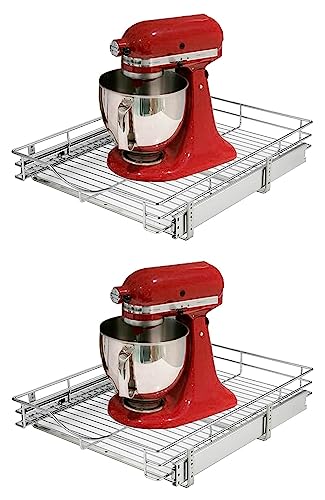 "DINDON Pull Out Cabinet Organizer, (11"" W x 21"" D) Heavy-Duty Metal Sliding Drawer Shelf, Bathroom Under Sink Kitchen Cabinets Organizer and Storage Slide Out Shelves, Chrome, 1 Tier, 2 Pack"