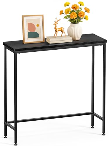 VOUNOT® Slim Console Table, Metal Frame Entryway Table, Small Sofa Side Table for Hallway, Living Room or Bedroom, 75x24x75 cm, Black