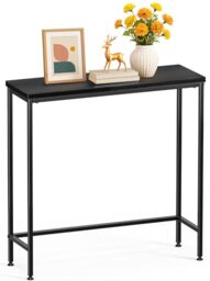 VOUNOT® Slim Console Table, Metal Frame Entryway Table, Small Sofa Side Table for Hallway, Living Room or Bedroom, 75x24x75 cm, Black
