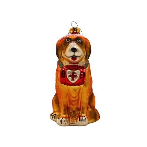 Dekohelden24 Lauscha Lauscha Christmas Tree Decoration Bauble Glass Ornament St Bernard Glass Decoration Dog in Brown L x W x H 6 x 9 x 11 cm