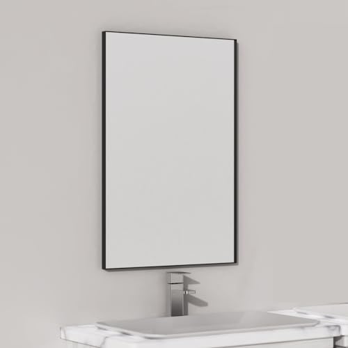 VocalStar 16 x 24 Inch Black Bathroom Mirror for Wall, Square Corner Rectangle Black Metal Framed Bathroom Vanity Mirror Modern Farmhouse, 1/4-inch Shatterproof Glass - Ultra-Flush Hanging