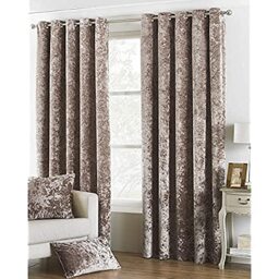 "Riva Paoletti Verona Ringtop Eyelet Curtains (Pair) - Oyster Beige - Velvet Feel - Crushed Velvet Look 100% Polyester - 229cm width x 137cm drop (90"" x 54"" inches) - Designed in the UK"