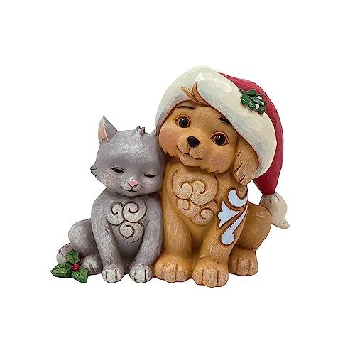 Enesco Jim Shore Heartwood Creek Kitten and Puppy with Santa Hat Figurine, 4.37 Inch, Multicolor