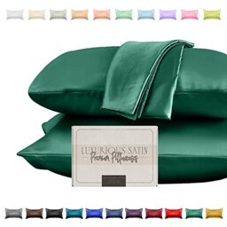 Elegant Comfort Silky and Luxurious 2-Piece Satin Pillowcase Set for Healthier Skin and Hair, Hidden Zipper Closure and Beautifully Packaged, Satin Pillowcase Set, King, Hunter Green