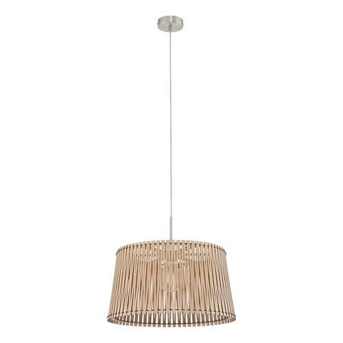 Eglo Pendant Light Sendero, Boho Hanging Lamp, Steel Pendant Lamp in Matte Nickel, Maple Wood, Natural Dining Table Lamp, Hanging Living Room Lamp with E27 Socket, Ø 45 cm
