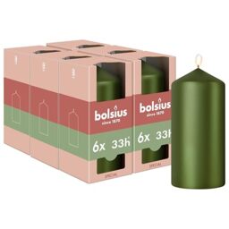 Bolsius - Special Essentials - Smooth Pillar Candles - Set of 6 - Green Metallic - 12 cm - Decorative Candles - Made with Natural Plant-Based Wax - Palm Oil Free