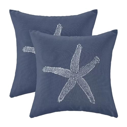AEIOAE Coastal Pillow Covers 22 X 22 Inch Set of 2, Navy Blue Starfish Throw Pillow Covers Beach Pillowcase Linen Nautical Decor for Indoor Outdoor Home Sofa Bedroom Living Room, 171146892