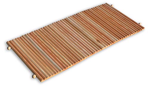 CASTELMERLINO 082-L Roll Up Bath Mat in Natural Larch Wood Semi-Round Profile 45 x 101 cm