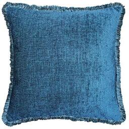 "Riva Paoletti Astbury Filled Cushion Blue-Metallic Chenille Style Fabric-Fringed Edge-Hidden Zip Closure-100% Polyester-50 x 50cm (20"" x 20"" inches) -Designed in The UK, Polyester, Teal, 50 x 50cm"