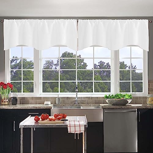 Ladity Pure White Valances for Windows 2 Pack Clearance Valance Curtains for Living Room Bathroom Valances for Small Windows Scalloped Farmhouse Valance for Bedroom 18 inch Long
