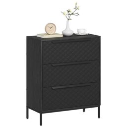HOMCOM Chest of Drawers, Dresser with 3 Fabric Drawers, Bedroom Storage Unit with Aluminium Handles and Wood-effect Top for Living Room, Hallway, Entryway, Black