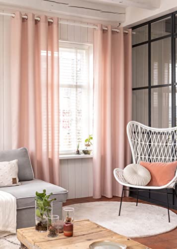 Elbersdrucke Lino 14 Eyelet Curtain Pink Opaque 255 x 140 cm 201449 Curtain for Living Room Bedroom Kitchen Hallway Children's Room