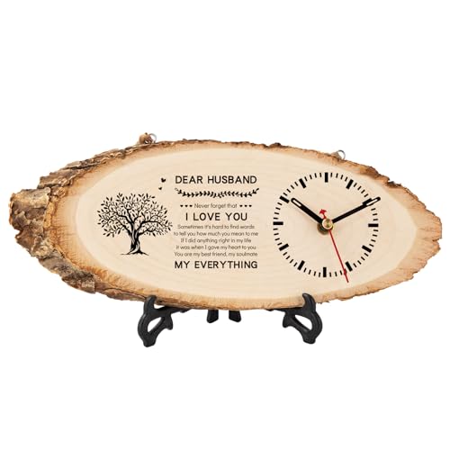 BeauGift Husband Birthday Gift, Wooden Clock Gifts for Husband from Wife - Christmas Valentine's Day Fathers Day Anniversary Birthday Gifts for Husband from Wife, DIY Engraved Clock for Home Decor