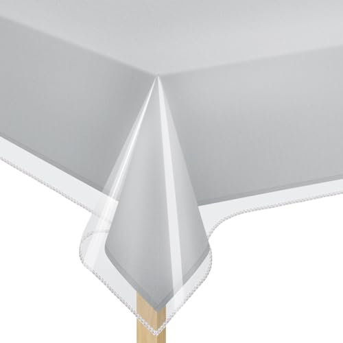 "Elaine Karen Clear Plastic Table Cover Protector 100% Waterproof Table Protector Crystal Clear Plastic Tablecloth Cover for Dining Table Heavy Duty Vinyl, 60"" x 84"" Rectangle"